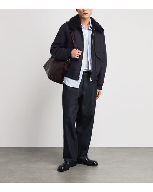 Sandro Black Wool-Blend Shearling Collar Aviator Jacket for men