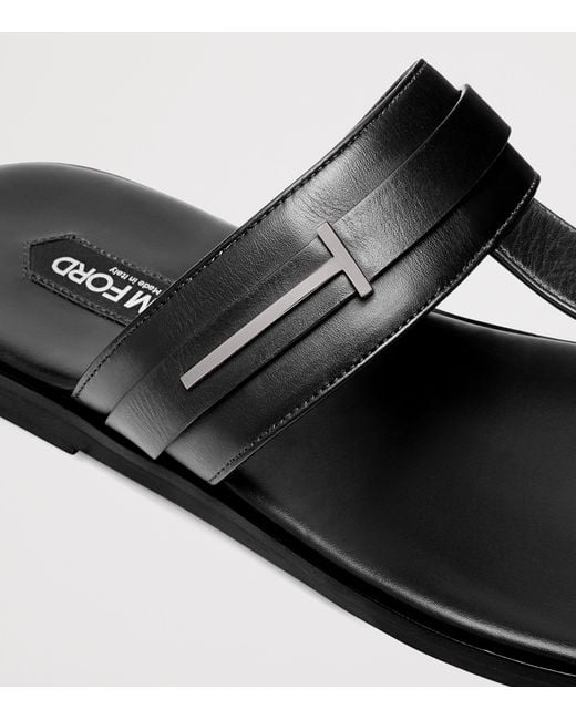 Tom Ford Black Leather Logo Sandals for men