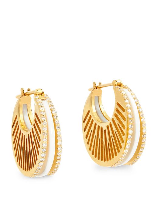 L'Atelier Nawbar Metallic Yellow Gold, Diamond And Mother-of-pearl Cosmic Rays Earrings