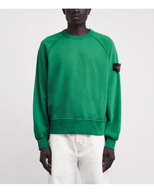 Stone Island Green Organic Cotton Raglan-Sleeve Sweatshirt for men