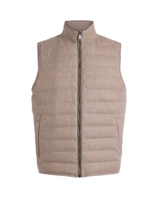 FIORONI CASHMERE Brown Virgin Wool Reversible Gilet for men