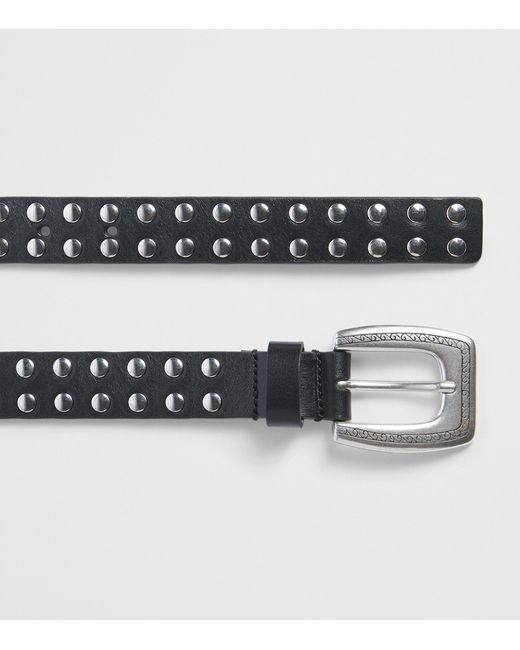 MOLEBO Black Leather Studded Western Belt for men