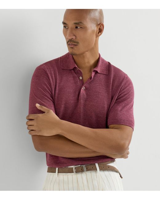 Brunello Cucinelli Red Linen-Cotton Polo Sweater for men