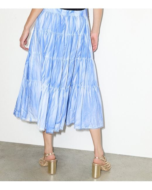 MAX&Co. Blue Cotton Palomba Tiered Midi Skirt