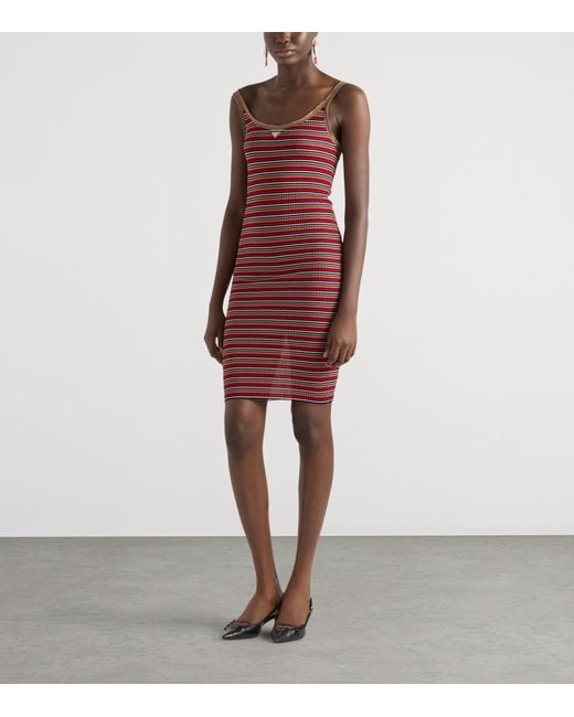 Prada Red Cotton Stripe Midi Dress