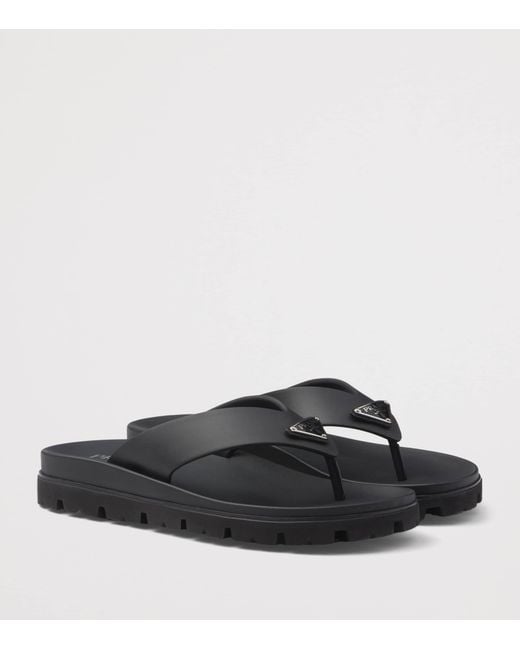 Prada Blue Rubber Logo Thong Sandals