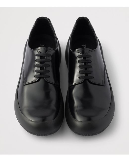 Prada Black Leather Logo Derby Shoes for men