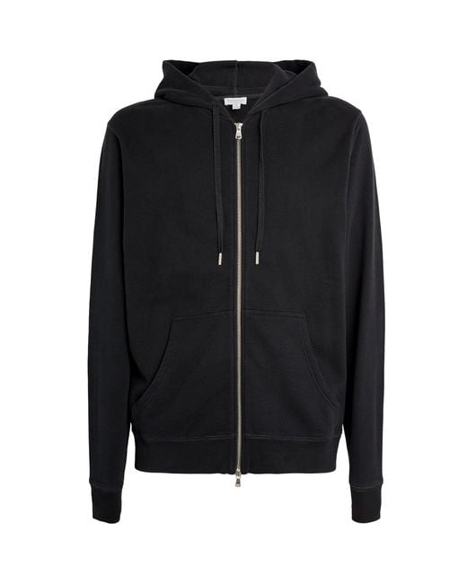Sunspel Black Loopback Zip-Up Hoodie for men