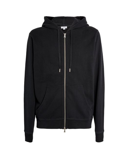 Sunspel Black Loopback Zip-Up Hoodie for men