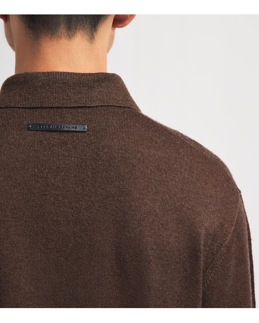 7 For All Mankind Brown Wool-Cashmere Long-Sleeve Polo Shirt for men