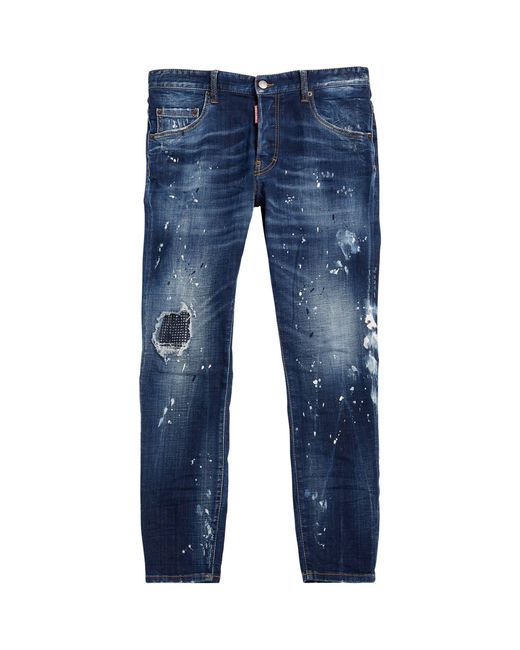 DSquared² Blue Paint-splatter Skater Jeans for men