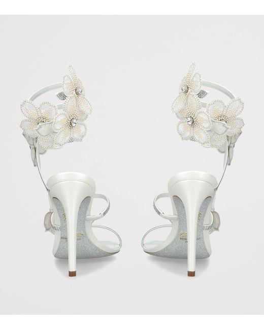 Rene Caovilla White Leather Flower Cleo Sandals 105