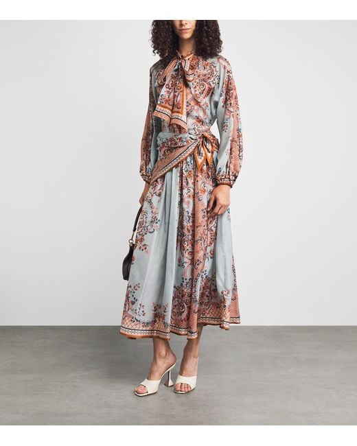 Zimmermann Multicolor Silk Printed Aster Midi Skirt