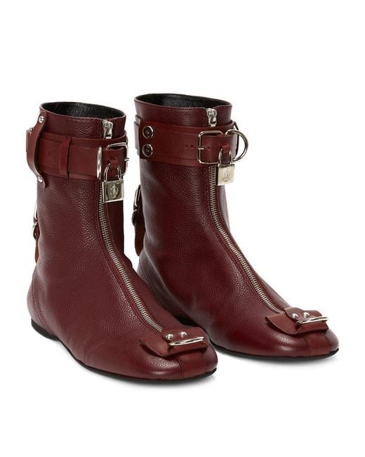 J.W. Anderson Red Leather Padlock Ankle Boots