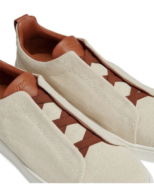 Zegna Brown Canvas Triple Stitch Sneakers for men