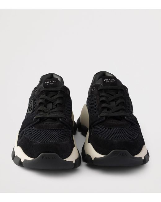 Prada Black Mesh Fabric And Suede Sneakers