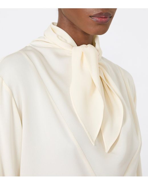 Max Mara White Silk Tie-Neck Blouse