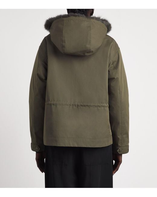 Yves Salomon Green Down Fur-Trim Technical Parka Coat