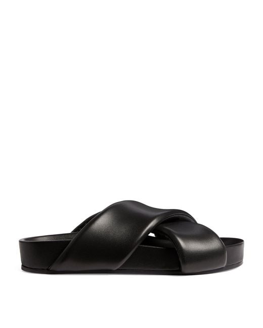 Jil Sander Black Leather Padded Slides for men