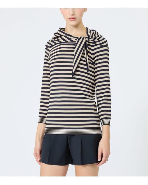 Max Mara Gray Scarf-Detail Stripe T-Shirt