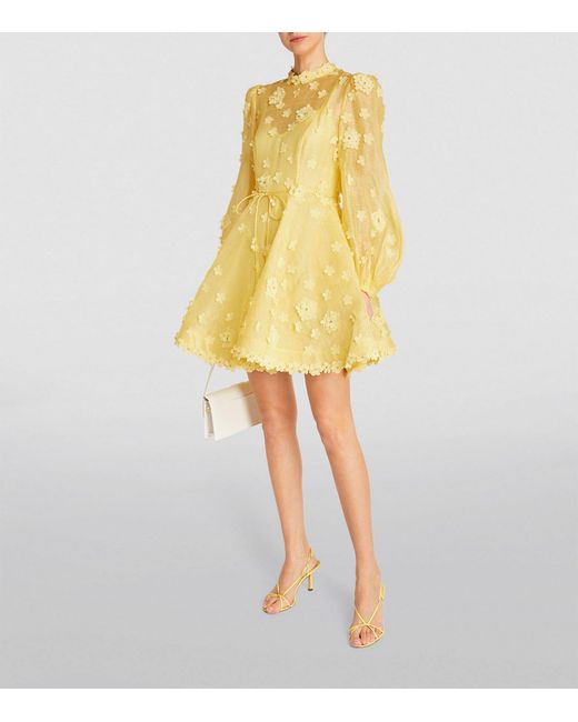 Zimmermann Yellow Mini Floral Applique Dress