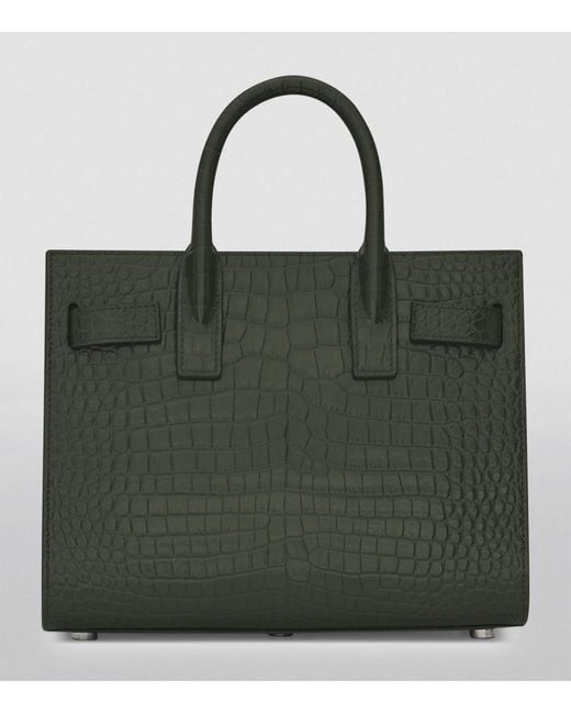 Saint Laurent Green Nano Sac De Jour Croc-Embossed Tote Bag