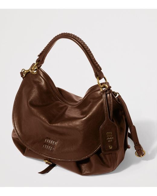 Miu Miu Brown Leather Rendez-Vous Shoulder Bag