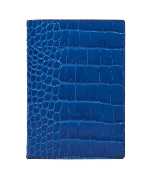 Smythson Blue Croc-Embossed Leather Passport Cover for men