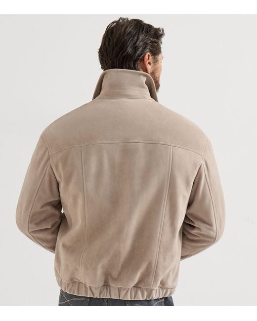 Brunello Cucinelli Brown Suede Two-Way Zip Jacket for men