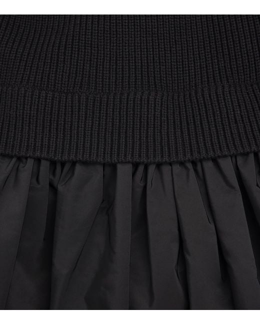 Maje Black Cotton-Blend Rib Knit And Taffeta Mini Dress