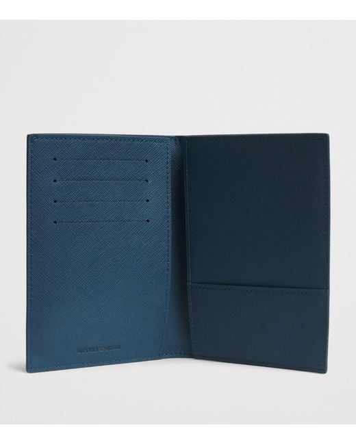 Emporio Armani Blue Saffiano Leather Passport Holder for men