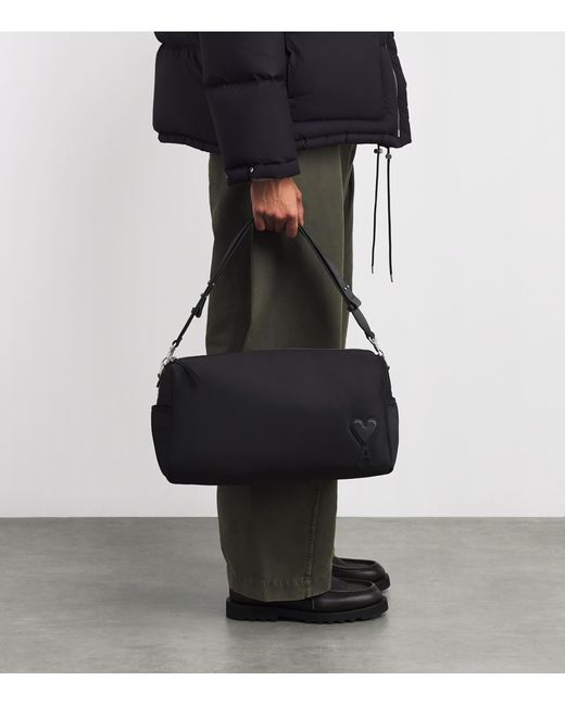 AMI Black Large Canvas Marcel Weekend Bag for men