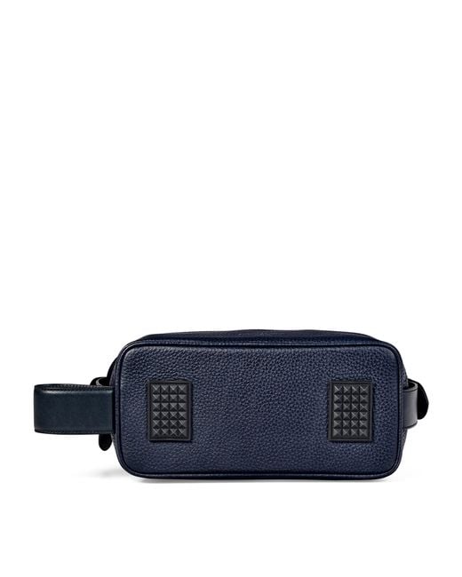 Aspinal Blue Leather Reporter Wash Bag for men
