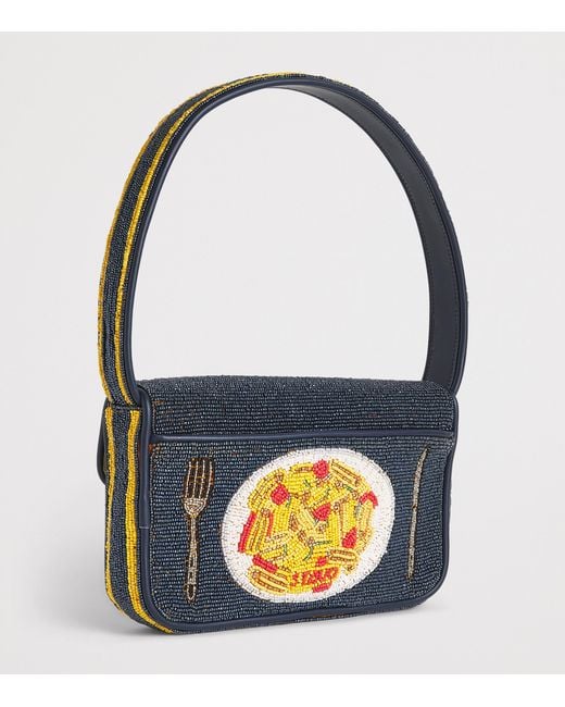 Staud Blue Beaded Tommy Shoulder Bag