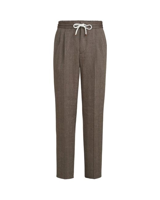 Brunello Cucinelli Brown Drawstring Leisure Trousers for men