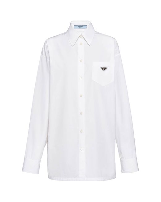 Prada White Cotton Poplin Logo Shirt