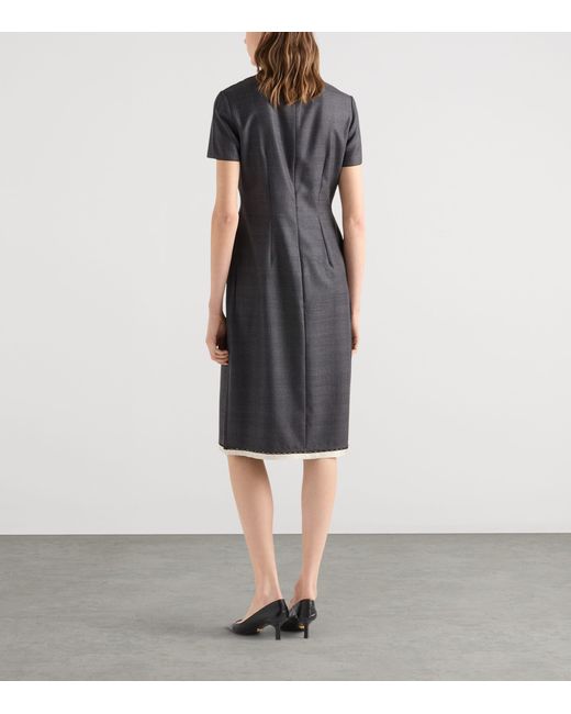 Prada Black Wool Check Midi Dress
