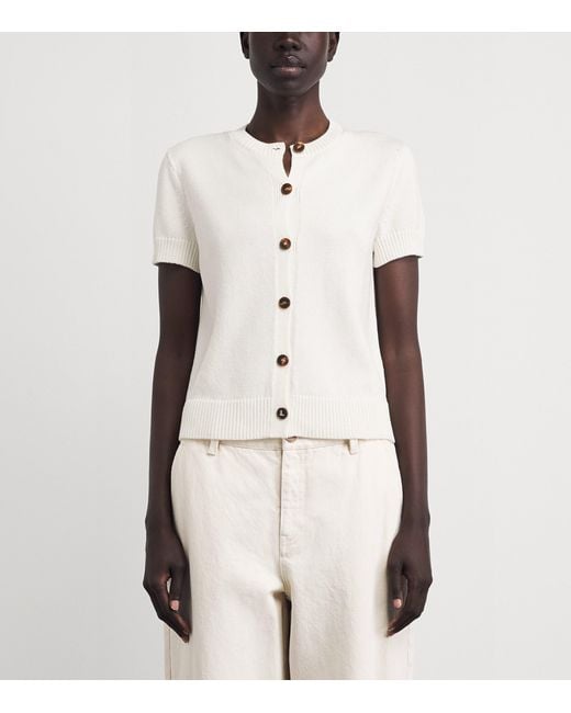 Lafayette 148 New York White Cotton-Silk Short-Sleeve Cardigan