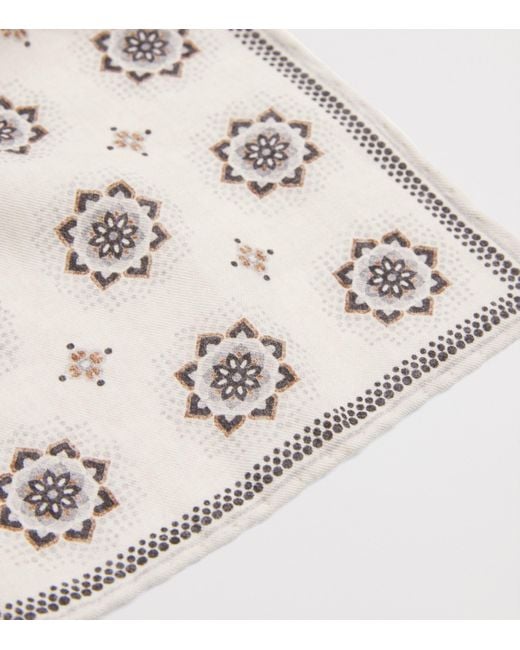 Eleventy Natural Cotton-Wool Printed Pocket Square for men