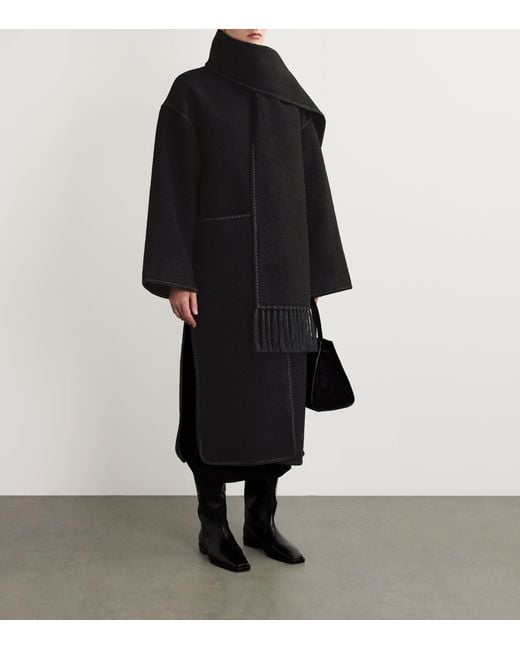 Totême Black Wool-Blend Scarf Coat