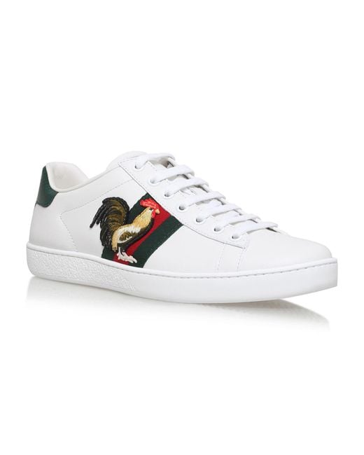 Gucci White Leather Rooster New Ace Sneakers