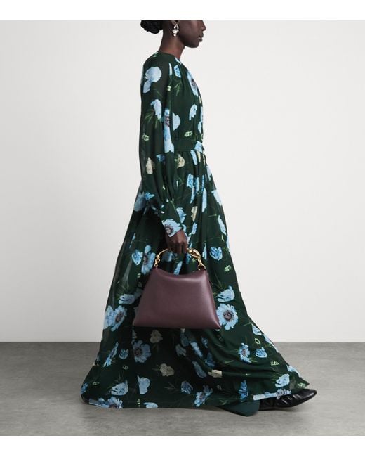 Erdem Green Silk Voile Floral Maxi Dress