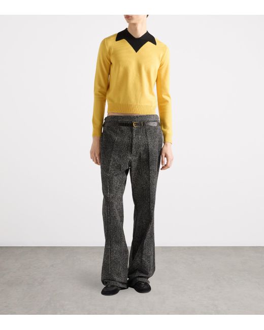 Prada Yellow Wool Long-Sleeve Polo Shirt for men