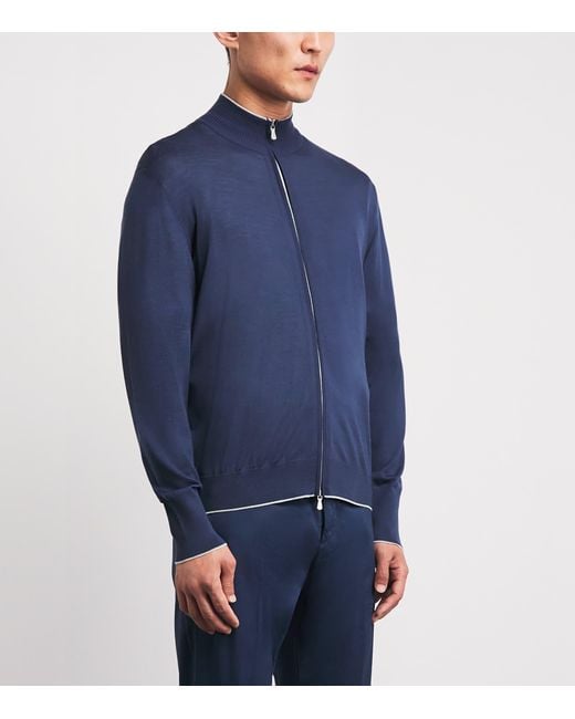Eleventy Blue Merino Wool Double-Zip Cardigan for men