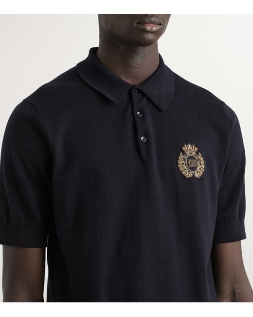 Dolce & Gabbana Black Cotton Logo-Crest Polo Shirt for men