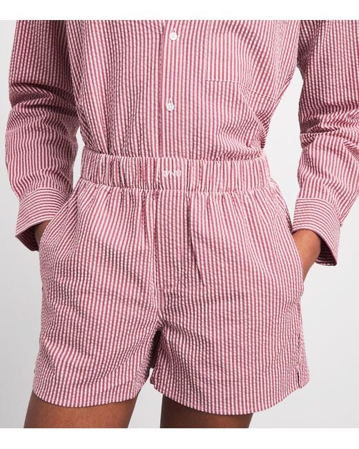 With Nothing Underneath Red Cotton Striped Seersucker Boxer Shorts