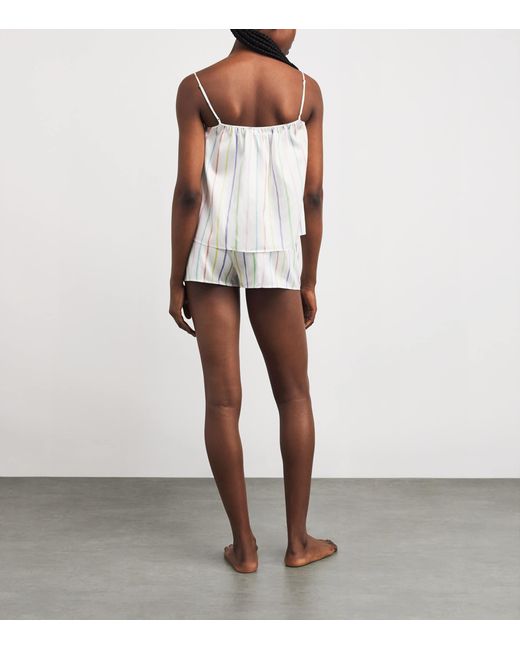 Manitu White Silk-Blend Ocean Stripe Tank And Shorts Pyjama Set