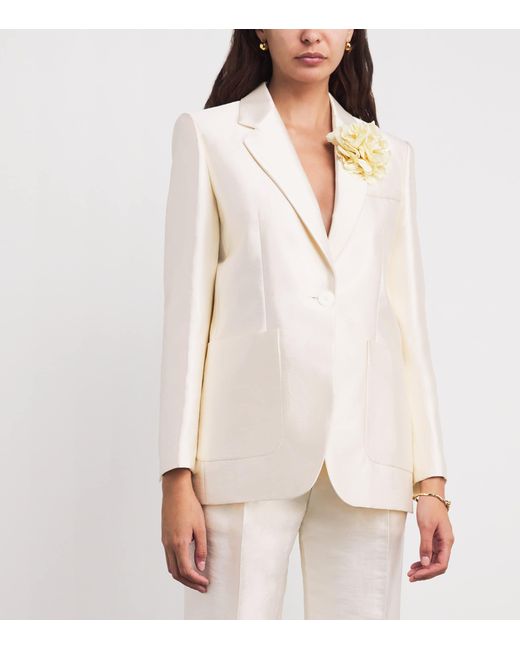 Sandro White Satin Flower-Corsage Blazer