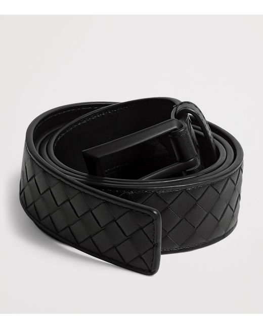 Bottega Veneta Black Leather Intrecciato Piccolo Belt for men