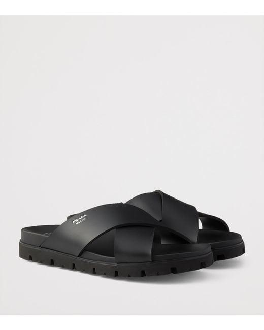Prada Black Crisscross Slides for men